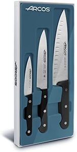 Arcos Serie Universal, Juego de Cuchillos de Cocina de 3 piezas, 3 Cuchillos Cocineros, Hoja de Acero Inoxidable NITRUM, Mango de Polioximetileno, POM Color Negro