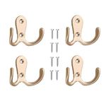 Yesmin 4 Pcs Double Prong Robe Hooks, Dual Coat Hooks Wall Mounted Hanging Clothes for Bathroom Bedroom Door Wall Retro Metal Cloth Hanger Double Coat Hooks with 8 Screws (Rose Gold)