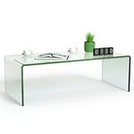 DORTALA Unique Simple Style Tempered Glass Coffee Table, Tea Table, End Table, Rounded Corners and Sleek Edges, with Plastic Foot Pads, for Home or Office Use