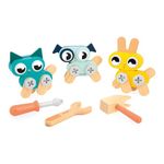 Janod - Brico'Kids Small Animals to DIY - 53 Pieces and 3 Tools - Cat Dog and Rabbit Model - Mini Construction Set - Step-by-Step Assembly Kit - Wood - for Toddlers from 3 to 5 Years Old - J06450