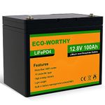 ECO-WORTHY 100Ah 12.8V LiFePO4 Battery Emergency Power Backup Rechargeable Lithium Iron Phosphate with 3000+ Deep Cycles and BMS Protection, Perfect for rv, Boat, Marine, Solar Panel System