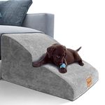 Topmart High Density Extended Foam Dog Ramp&Steps 2 Tiers,11.8" High,Non-Slip Dog Stairs,Soft Foam Pet Ladder with Waterproof Cover,Best for Injured,Older Cats,Pets with Joint Pain