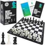 Best Chess Set Ever 1X Portable Chess Board Set (7.7cm King) Single Weighted Staunton Classic Pieces, 38x38 cm Foldable Silicone Board, Durable & Lightweight Travel Chess Game Set for Kids & Adults