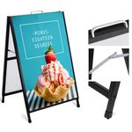 AKTOP Heavy Duty A-Frame Sidewalks Signs 24 x 36 Inch, Portable Double-Sided Metal Sandwich Board Slide-in Folding Outdoor Signboard with Handle for Businesses Advertising Poster, Black