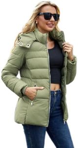 MODERN BUBBLE Womens Packable Puffer Jacket Winter Coat with Hood Warm Lightweight Thickened Down Jacket (US, Alpha, Small, Regular, Regular, 421-Pea Green)