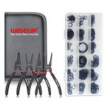 WISEUP Snap Ring Pliers Set With 225pcs Retaining Ring Set, 4PCS-7 inch (Tip Diameter 1/20") Circlip Pliers Kit,Straight/Bent Jaw Pliers Tips C-Clip Pliers for Ring Remover with Storage Pouch