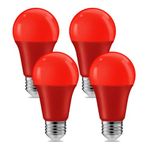 4 Pack 9W 120V E26 Base A19 LED Colored Light Bulb, 60W Equivalent Red LED Lights for Party Christmas Decor and Halloween Lighting