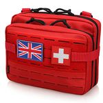 WYNEX Tactical Molle Admin Pouch of Laser Cut Design, Utility Pouches Molle Attachment Medical EMT Organizer with Map Pocket Tool Holder UK Flag Patch Included Red