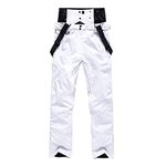 GS SNOWING Men's and Women's Insulated Ski Snow Pants Waterproof Windproof Snowboard Suspender White M