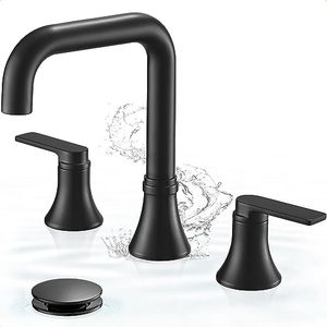 HOIGY Black Bathroom Faucet Widespread 360 Degree Swivel Bathroom Faucets for Sink 3 Hole 4-10 Inch, 2 Handles Bathroom Sink Faucet with Pop-Up Drain & Water Supply Hose for Hotels, Rental Houses, RV