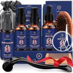 Oukzon Beard Growth Kit for Men w/Derma Roller, 2 Pack Beard Growth Serum, Upgraded 11 in 1 Beard Grooming Care Kit w/Beard Oil, Shampoo, Balm, Brush, Comb, Scissor, Christmas Gifts for Men, Him, Dad
