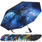 ZUOYOUZ Compact Travel Umbrella,Automatic,Strong,Windproof,Folding,Lightweight,Printed Pattern Backpack Folding Travel Umbrella for Rain-Men&Women