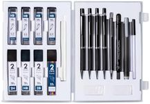 MozArt Illustrator Set with Case-4 Sizes: 0.3,0.5,0.7&0.9mm with 4x8HB & 30HB Lead Refills, Eraser Pen with 2 Jumbo Refills Compass with Block Eraser