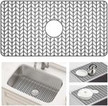 AWOKE Large Silicone Sink Protectors for Kitchen Sink, 30" x 16" Center Drain Hole, Sink Mat for Bottom of Farmhouse Kitchen Stainless Steel Sinks, Raised Feet/Heat Resistant/Non-slip (Gray)