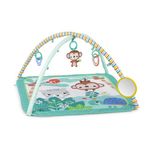 Bright Starts Palm Party Baby Activity Gym Machine Washable Play Mat with 4 Toys, Newborn and up - Gender Neutral, 32x32x18 Inch