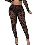 Women's Tie Dye Mesh Legging - High Waist Sheer Pantihose Long Pants Stretchy Tights Clubwear Closed Toe, Floral(ankle Length), Small