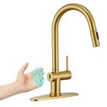 YardMonet Brushed Gold Touchless Kitchen Faucet with Pull Down Sprayer, Single Handle Smart Motion Sensor Hands-Free Kitchen Sink Faucet, 1 or 3 Hole Design for Modern Farmhouse Kitchens