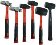 K Tool International 71770 6 Piece Hammer Set for Garages, Repair Shops, and DIY, Carbon-Steel Forged, Heat Treated, Fiberglass Handle, TPR Grip, Sledge, Cross Pein, Mallet, Dead Blow, Ball Hammers