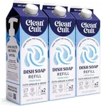 Cleancult Dish Soap Liquid Refill (32oz, 3 Pack) - Plant Based Cleaning Power - Dish Soap that Cuts Grease & Grime - Free of Harsh Chemicals - Uses 90% Less Plastic - Fresh Rain