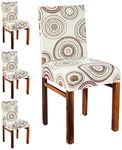 Amazon Brand - Solimo Polyester Spandex Stretchable Dining Chair SLIPCOVER (Checkered Print, Pack of 4, Beige-1)