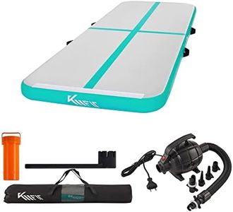 KM KM Fit KM Fit - Tapis de gymnastique gonflable Airtrack - 4 m - Vert menthe - Avec sac de transport, pompe à air électrique et kit de réparation - Résistant aux UV - Tapis de sport