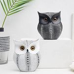 LIFEHAXTORE® Modern Classy Lucky Owl Resin Art Figure Showpiece (Black and White, 2 Piece)