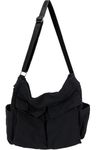 Canvas Messenger Bag Large Hobo Tote Crossbody Bag Retro Shoulder Bag for Women with Multiple Pockets, Black