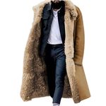 MXETWJEL Mens Woolen Trench Coat Oversize Padded Fuzzy Overcoat Longline Solid Sherpa Winter Coats Single Breasted Lapel Shearling Windbreak Warm Pea Coat Trendy Thermal Fleece Fur Cascual Outerwear