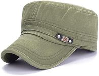 Glamorstar Unisex Cadet Army Cap Washed Cotton Twill Military Corps Hat Flat Top Cap, Green, One Size