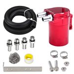 PWR FEVER Upgraded Baffled Oil Catch Can Kit Aluminum Reservoir Tank with 3/8" Strengthened NBR Fuel Line Red 400ml