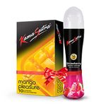 KamaSutra Mango Flavoured Condoms for men Count 10 with Strawberry Water Lube Flavoured Lubricant 50ml