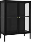 vidaXL Sideboard Indoor Living Room Bedroom Office Buffet Storage Side Console Cabinet Cupboard Home Organiser Black Steel and Glass