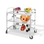 ybaymy 3 Tier Kitchen Trolley Serving Cart,Rolling Utility Cart with Wheels,Stainless Steel Cart,Storage Rolling Rack with 2 Lockable Wheels for Hotel Restaurant Home30 x 16 x 33 Inch