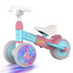 RAINBEAN Baby Balance Bike Colorful Lighting for Toddler 1-3 Years Old Girl Boy Gifts 12-36 Months No Pedal Balance Bike with 4 Silence Wheels Adjustable Soft Seat First Birthday Gift (Blue Pink)