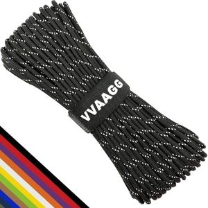 VVAAGG Reflective Paracord Rope 200FT, 7 Strand Nylon para Cord Lanyard Utility 550 Parachute Cord, 4mm Thin Tent Rope for Outdoor Camping Hiking (Black 200FT)