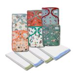 KaWaii Baby 4 Dozen Organic Cotton Twill Prefold Cloth Diapers & 6 Waterproof Covers OS Adjustable Boy & Unisex