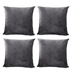 Hafaa Velvet Cushions with Covers Included Sets 8 (4 Charcoal Cushion Covers, 4 Cushion Inserts 45cm x 45cm) Luxury Decorative Fluffy Square Throw Pillow Case Sofa Cushion with Invisible Zipper