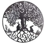 Tree Of Life Hares Design Solid Steel Metal hand finished raw mild wall art gift (75cm)