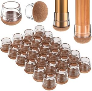 YTEACIUL Chair Leg Floor Protectors Large 24Pcs,Silicone Chair Leg Protectors for Hardwood Floors/Tiles,360°Wrapped Felt Bottom to Prevent Scratch and Reduce Noise, Round Clear(Fit:1.2"-1.5")