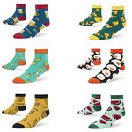 DYNAMOCKS Men's and Women's Combed Cotton Ankle Length Socks (Pack of 6) (Multicolour, Free Size) (CA-Beer+SSU+Pizza+Banana+Cutting+Melon)