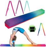 CHAMPIONPLUS Balance Beam 8FT Extra Firm Suede Cover Floor Folding Gymnastics Equipment with Carry Bag for Home for Kids (Rainbow)