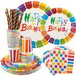 INUAN 125Pcs Rainbow Birthday Party Tableware Set, Party Paper Plates Cups Napkins Straws Rainbow Birthday Party Supplies Kids Birthday Party Decorations for 25 Guests