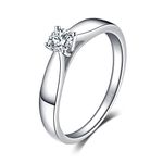 JewelryPalace Classic 0.2ct Cubic Zirconia Solitaire Engagement Rings for Women, 925 Sterling Silver 14K White Gold Plated Ring for Her, Round Cut Simulated Diamond Anniversary Wedding Rings L