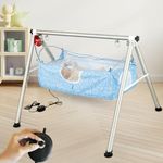 TINYTYKE Automatic Cradle for Baby - Electric Swing Cradle w/Adjustable Speed - Semi-Foldable Round Pipe Frame with Blue Square Hammock - Palna/Jhula/Thothil for Baby Boy & Girl of 0 to 3 Years