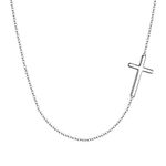 EVER FAITH 925 Sterling Silver Simple Religious Sideways Cross Pendant Choker Silver Chain Necklace For Women Gilrls Silver-Tone Big