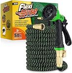 Flexi Hose Upgraded Expandable Garden Hose, Extra Strength, 2 cm Solid Brass Fittings - No-Kink Flexible Water Hose, 8 Function Spray Included (15 Meters, Green/Black)