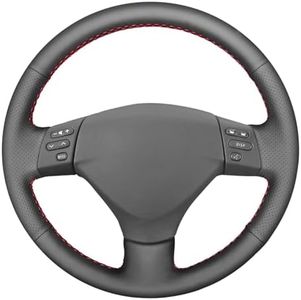 MEWANT Customized Black Genuine Leather Car Steering Wheel Covers Leather for Lexus RX330 RX400h RX400 2004 2005 2006 2007 Toyota Corolla Verso 2006 Camry 2004-2006 (steering wheel without peach wood)