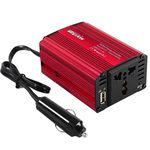 Bapdas 150W Car Power Inverter DC 12V to 220V AC Car Converter with 2.1A USB Car Adapter-Red