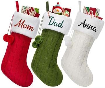 Duckbe Personalized Embroidered Christmas Stockings for Kids, 18" Large Knit Ball Xmas Stockings with Name, Christmas Stocking Decoration for Xmas Tree Fireplace, Family Christmas Decoration