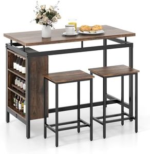 Giantex 3-Piece Dining Table Set, Antique Counter-Height Dining Table & 2 Bar Stools w/ 3-Tier Storage Shelf, Metal Frame, Space-Saving Pub Bistro Table Set for Small Places, Kitchen Dining Room Home